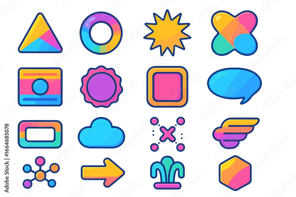 Poster collection of vibrant gradient icons for modern graphic design. set of colorful vector elements for 