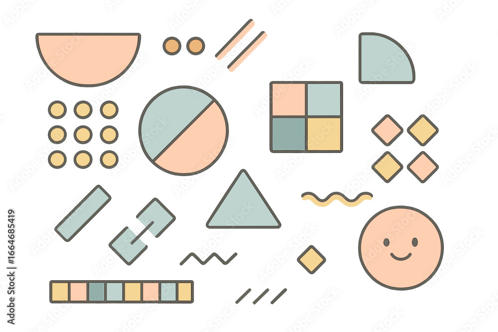 Poster set of abstract geometric shapes. minimalist design elements. modern trendy vector icons in pastel c