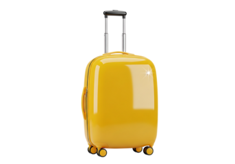 Yellow Suitcase Standing Tall for Vacation Travel Adventure and Modern Luggage Design Featuring Telescopic Handle and Smooth Rolling Wheels