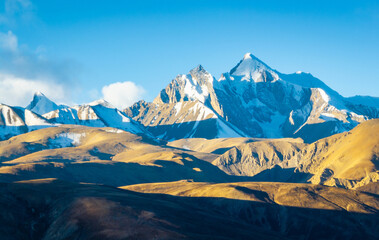 Aerial view of beautiful snow capped mountain landscape
