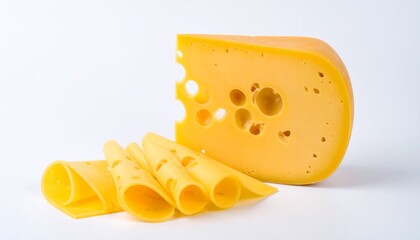 Traditional Swiss cheese isolated on white background. Ideal for food catalogs, restaurant ads, and culinary branding.