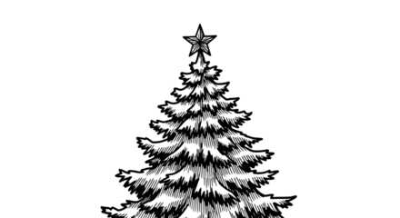 Stylized White Christmas Tree with Star on Transparent Background for Holiday Decor