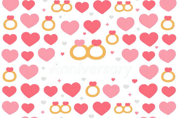 Vector seamless pattern with hearts, rings, and anniversary text.
