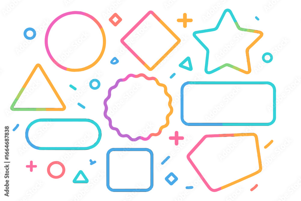Aufkleber set of colorful geometric frames with gradient outlines. abstract vector shapes, modern badges, and 