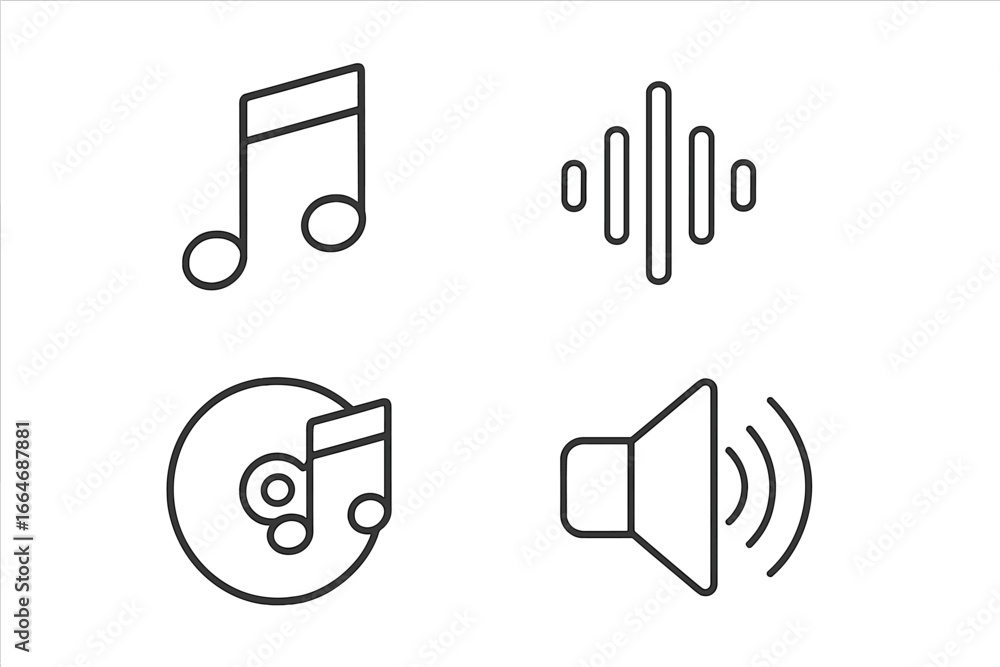 Poster music and audio outline icons set. thin line vector symbols for web and mobile ui. includes musical 
