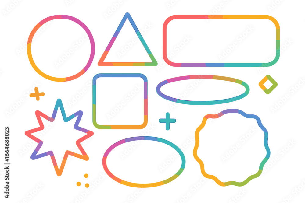 Aufkleber set of colorful gradient geometric shapes and modern frames. vector badges, borders, and labels for 