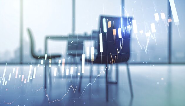 Abstract financial chart overlay on modern office