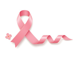 Breast cancer awareness ribbon curl design Curled pink breast cancer awareness ribbon isolated on white background