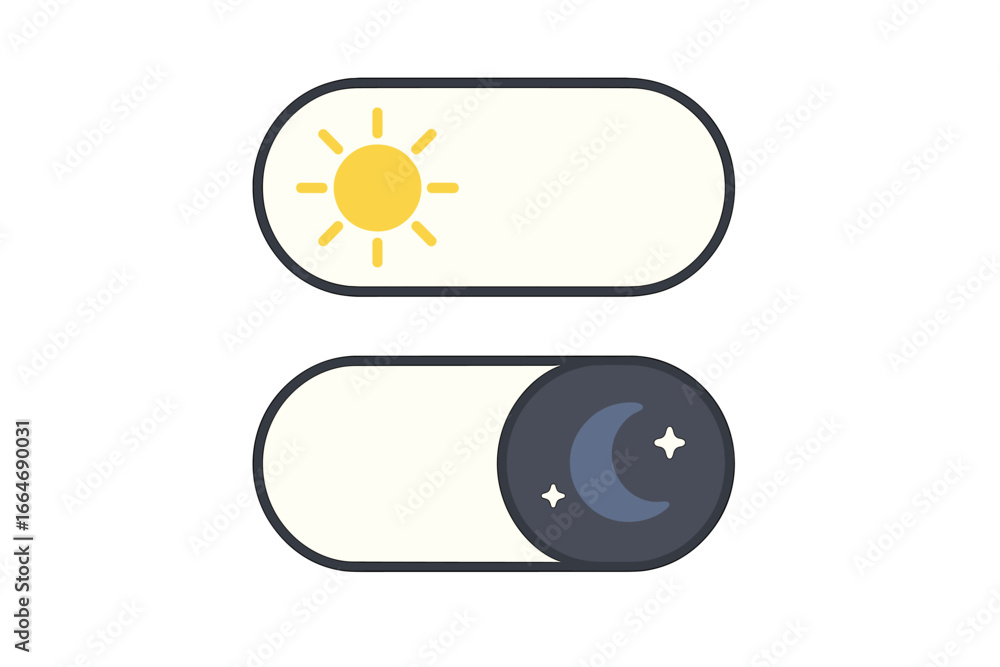 Aufkleber vector day and night mode toggle switch. light dark theme button for mobile app interface. sun and m