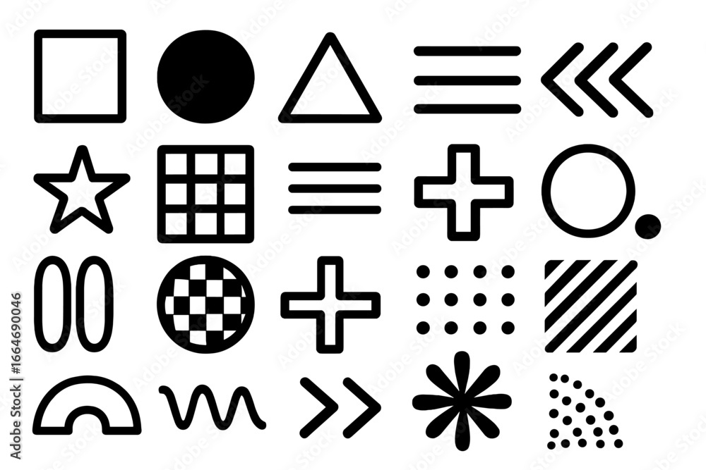 Poster set of minimalist geometric shapes. collection of abstract black and white graphic design elements. 