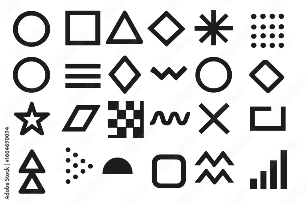Aufkleber set of universal geometric shapes and abstract symbols. minimalist basic forms for graphic design. m