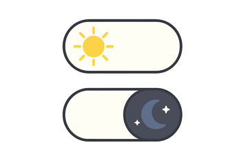 Fototapeta premium Vector day and night mode toggle switch. Light dark theme button for mobile app interface. Sun and moon icon for UI UX design concept. On off slider for application gadget.