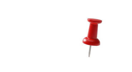 A single modern red thumbtack with a vibrant plastic head and metallic pin, upright on a transparent studio background, sharp focus, clean diffused lighting, Concept of strategic focus