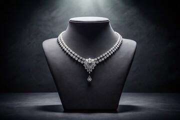 Elegant Diamond Necklace Silhouette on Velvet Bust - Minimaluxe Grey Product Photography