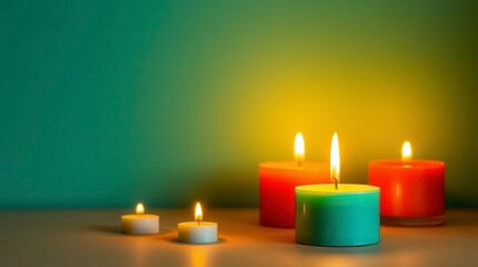 Burning Candles in Colorful Glow