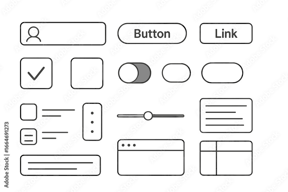 Aufkleber ui ux design elements set. minimalist user interface components for web and mobile app. vector wiref