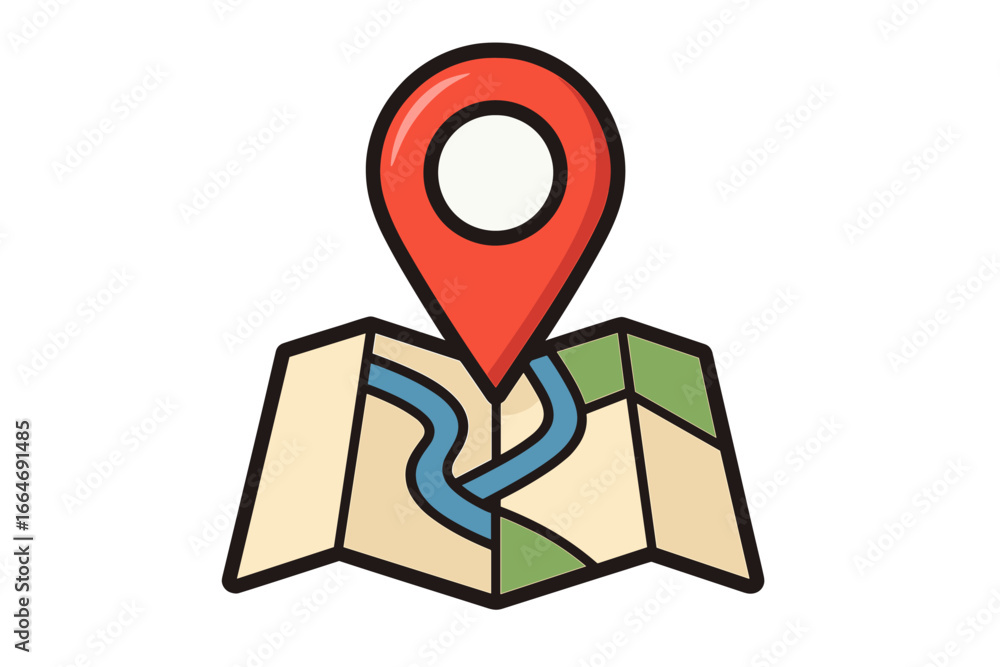 Leinwandbilder location pin on a folded map. gps navigation and destination point concept. red map pointer for dire
