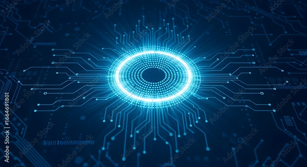 Aufkleber futuristic artificial intelligence concept featuring a glowing blue circuit board pattern, symbolizi