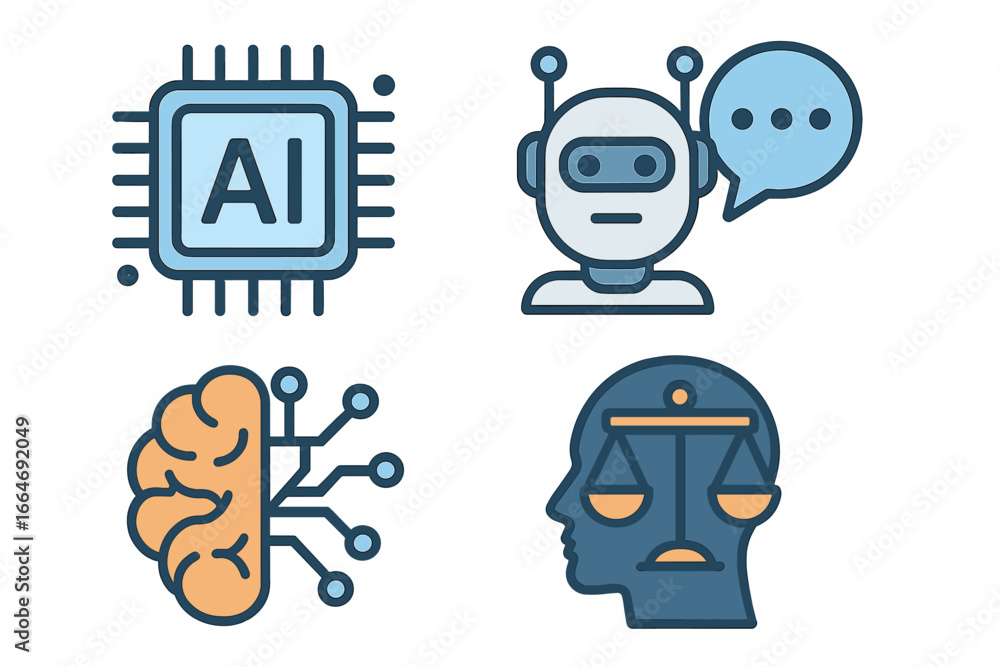 Poster ai icons set. artificial intelligence symbols. technology concepts like chatbot, machine learning br