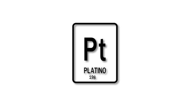 198.08 as Element 78 of the Periodic Table. Design shows name, atomic weight and element number. black background 4k animation.