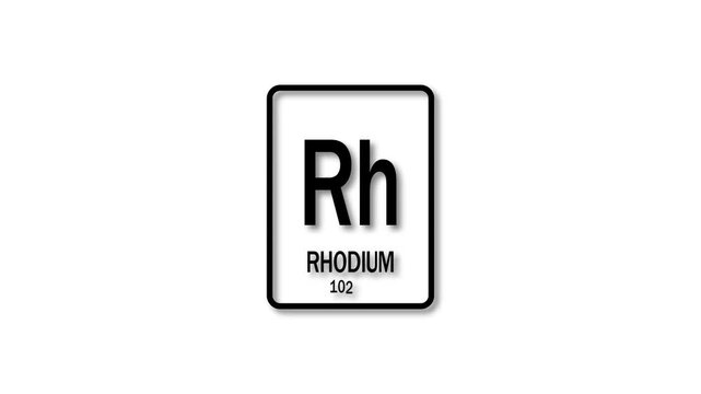 10291 as Element 45 of the Periodic Table. Design shows name, atomic weight and element number. black background 4k animation.