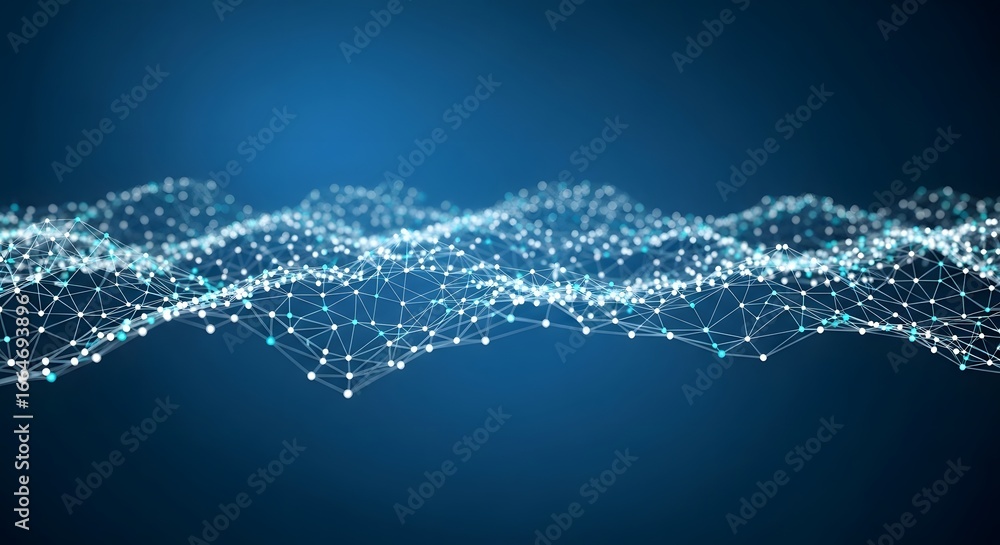 Aufkleber abstract digital network connection with dot and line wave structure on blue background, representin