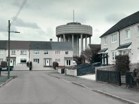Water tower formed in concrete in Glasgow housing estate