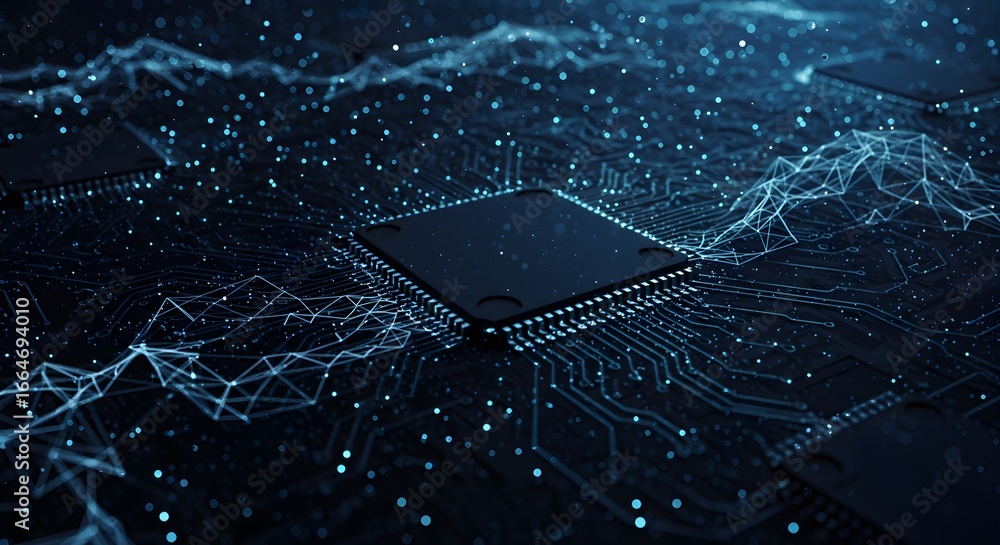 Aufkleber closeup of a modern computer chip on a circuit board, showcasing advanced technology and intricate d