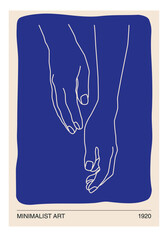Human hands line art contemporary abstract poster