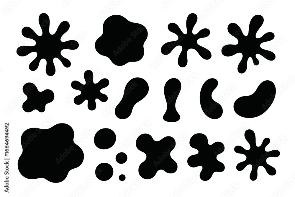 Poster vector set of black abstract liquid shapes. collection of minimalist silhouettes, fluid blobs, ink s