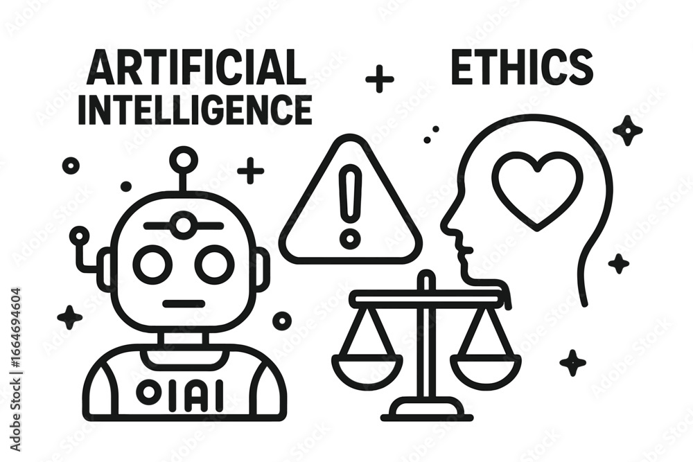 Poster ai ethics, moral challenges of artificial intelligence vector concept. robot versus human values. la