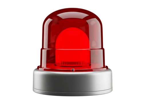 Bright Red Warning Light Emergency Beacon on Black Background with a Shiny Silver Base Evoking Urgency and Alertness
