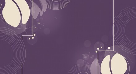 Abstract background with shapes, circles, and lines on violet background