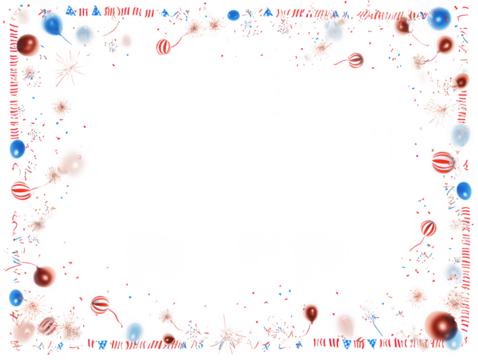 Festive patriotic celebration border with balloons confetti and fireworks isolated on transparent background - Powered by Adobe