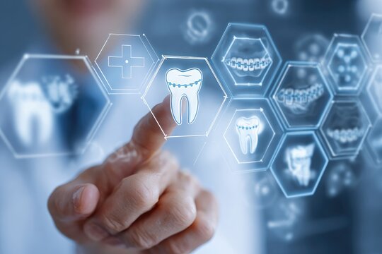 Doctor interacts with holographic dental icons
