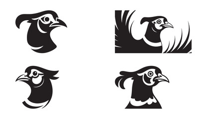 Naklejka premium Black and white silhouette illustrations of pheasant heads with various design styles