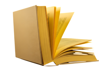 Open Book with Yellow Pages on Black Background Representing Knowledge and Learning for Education and Self Improvement Concept