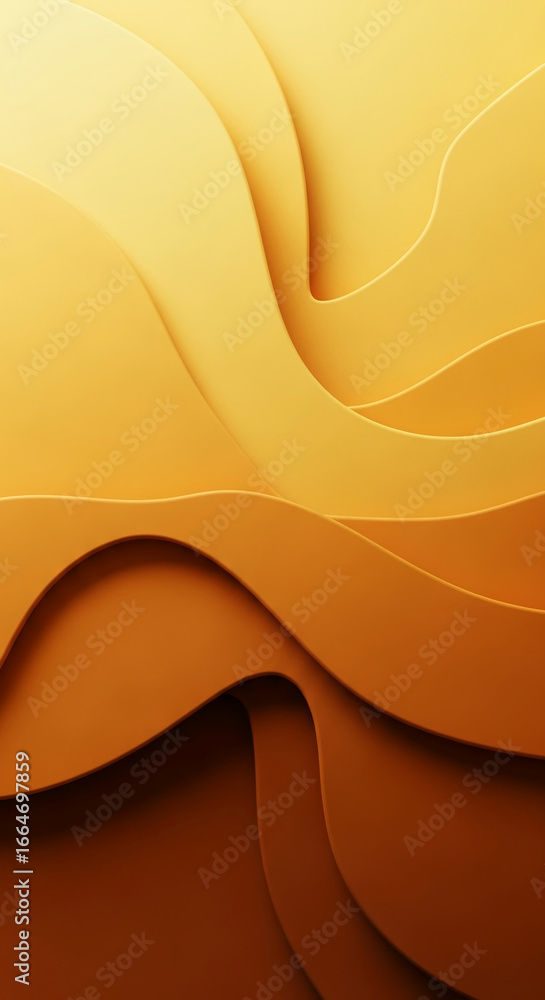 Poster abstract image of smooth, flowing yellow-orange curves creating a layered, undulating design, sugges
