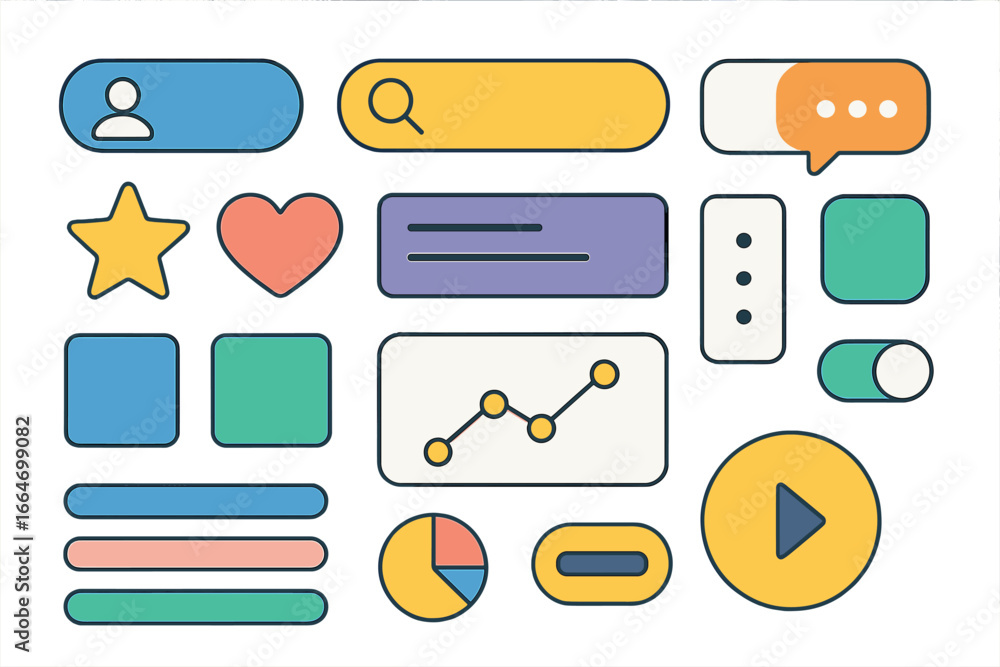 Fototapete modern colorful design elements with icons and shapes for digital interfaces, ui components, web des