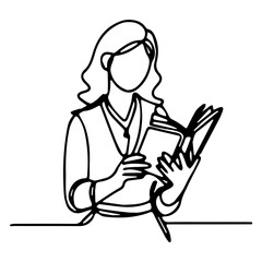  Black and White Line Art of a Woman Reading a Book
