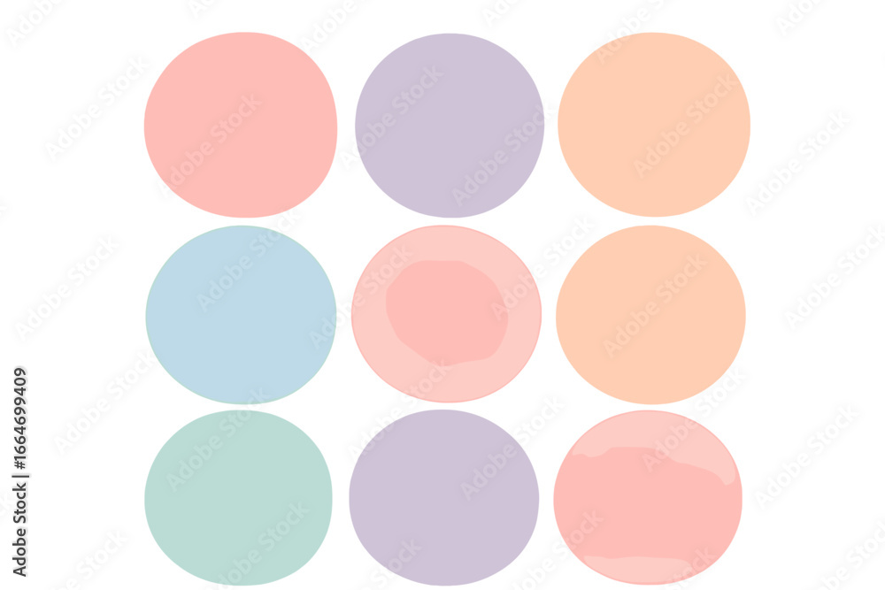Poster soft pastel circles pattern creating a calming abstract background, gentle colorful round shapes for