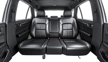 A full view of a modern vehicle's black leather rear seats, showcasing clean lines and sophisticated design.