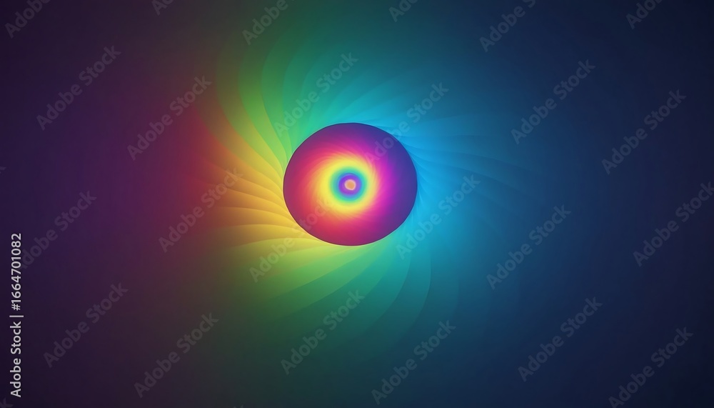 Poster abstract colorful ball with rainbow gradient and light rays on dark background