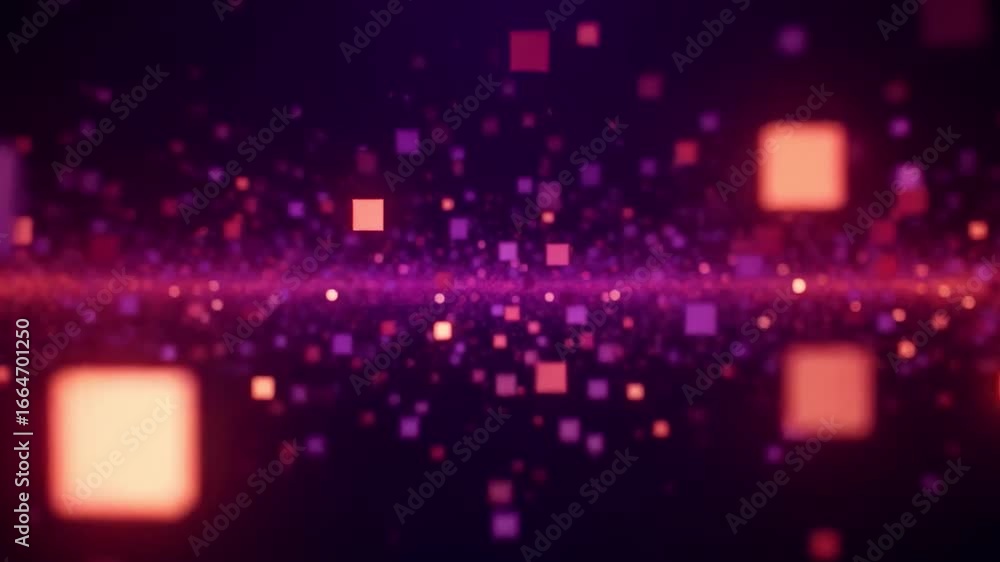 Leinwandbilder dynamic digital data stream with sparkling particles and glowing squares on dark background