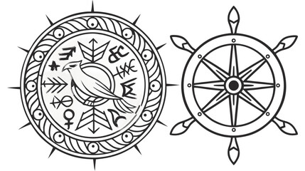 Nautical Compass Rose and Ship's Wheel Vector Illustration