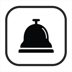 Simple black bell icon on white square with rounded corners for hotel service or notification alerts