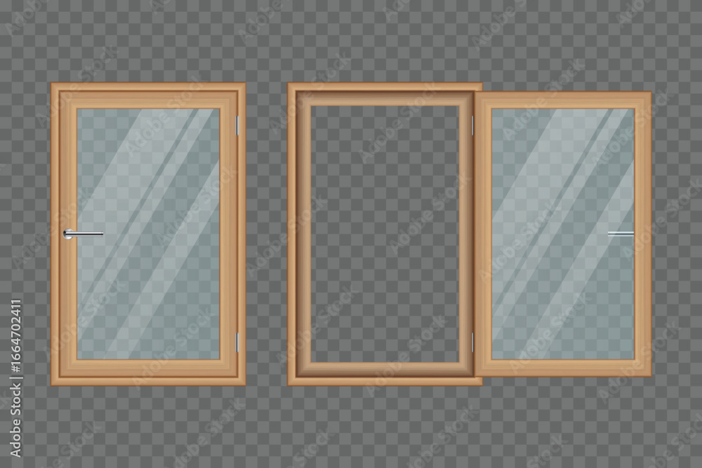 Poster a set of three hinged windows is displayed with one window completely closed and the other open, all