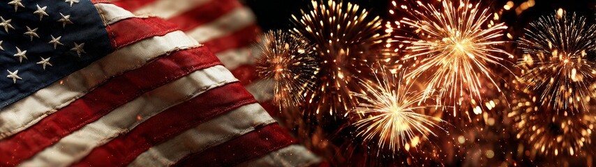 Waving american flag with fireworks celebration independence day usa freedom background banner patriotic spirit