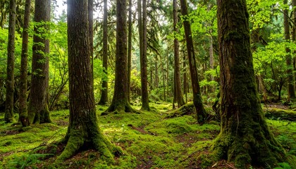 Obraz premium Lush forest floor covered in vibrant moss.