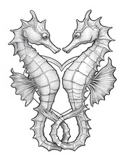 Romantic seahorse pair illustration with entwined tails
